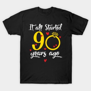 Wedding Anniversary 90 Years Together Golden Family Marriage Gift For Husband And Wife T-Shirt